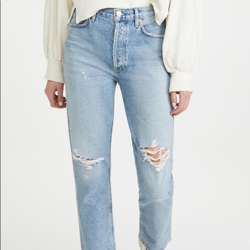 Citizens of Humanity Charlotte High Waisted Straight Leg Ripped Light Wash Jeans